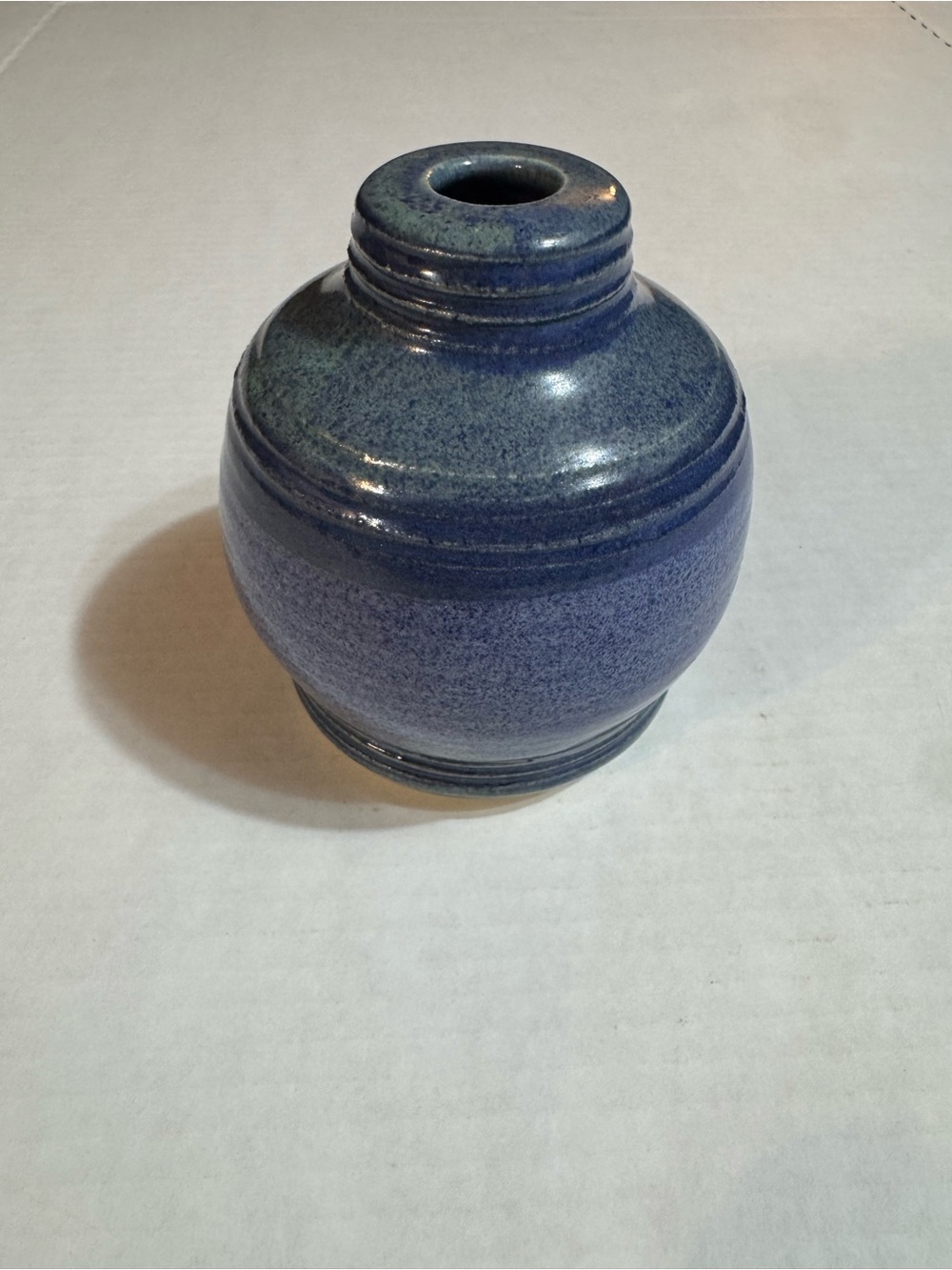 Signed Studio Art Pottery Vase Blue Speckled Glaze Handmade Ceramic Bud Vase
